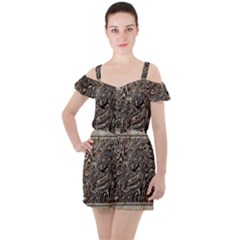 Zebra Abstract Background Ruffle Cut Out Chiffon Playsuit by Vaneshop