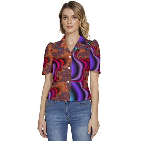 Colorful Piece Abstract Puffed Short Sleeve Button Up Jacket by Vaneshop