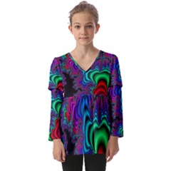 Abstract Piece Color Kids  V Neck Casual Top by Vaneshop