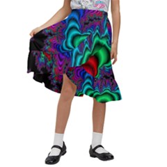 Abstract Piece Color Kids  Ruffle Flared Wrap Midi Skirt by Vaneshop