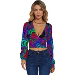 Abstract Piece Color Long Sleeve Deep-v Velour Top by Vaneshop
