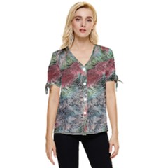 Design Pattern Scarf Gradient Bow Sleeve Button Up Top by Vaneshop