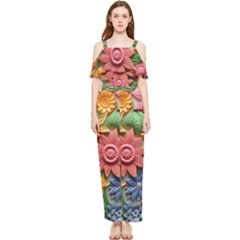Flower Bloom Embossed Pattern Draped Sleeveless Chiffon Jumpsuit by Vaneshop