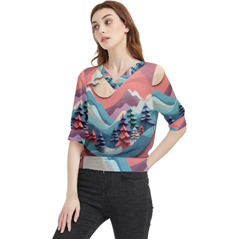 Paper Art Pastel Quarter Sleeve Blouse by Vaneshop