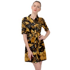 Flower Gold Floral Belted Shirt Dress by Vaneshop