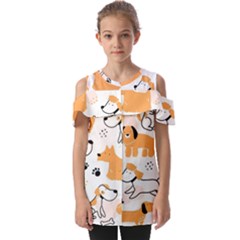 Seamless Pattern Of Cute Dog Puppy Cartoon Funny And Happy Fold Over Open Sleeve Top by Wav3s