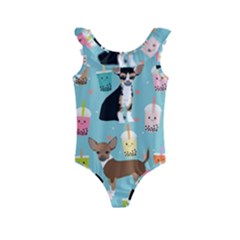 Chihuahua Bubble Kawaii Boba Tea Cute Dog Kids  Frill Swimsuit by Wav3s