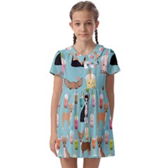 Chihuahua Bubble Kawaii Boba Tea Cute Dog Kids  Asymmetric Collar Dress by Wav3s