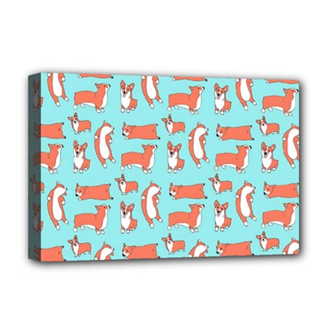 Corgis On Teal Deluxe Canvas 18  X 12  (stretched) by Wav3s