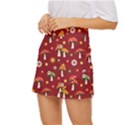Woodland Mushroom And Daisy Seamless Pattern On Red Background Mini Front Wrap Skirt View2