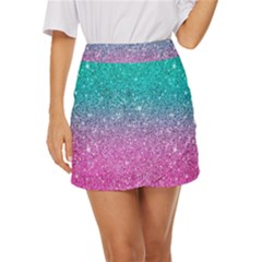 Pink And Turquoise Glitter Mini Front Wrap Skirt by Wav3s