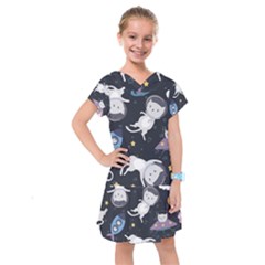 Space Cat Illustration Pattern Astronaut Kids  Drop Waist Dress by Wav3s