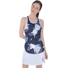 Space Cat Illustration Pattern Astronaut Racer Back Mesh Tank Top by Wav3s