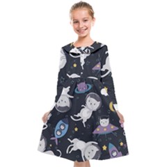 Space Cat Illustration Pattern Astronaut Kids  Midi Sailor Dress by Wav3s