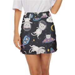 Space Cat Illustration Pattern Astronaut Mini Front Wrap Skirt by Wav3s