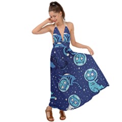 Cat Spacesuit Space Suit Astronaut Pattern Backless Maxi Beach Dress by Wav3s