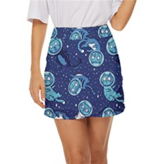 Cat Spacesuit Space Suit Astronaut Pattern Mini Front Wrap Skirt by Wav3s