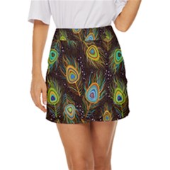 Pattern Feather Peacock Mini Front Wrap Skirt by Wav3s