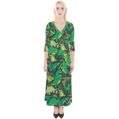 Dino Kawaii Quarter Sleeve Wrap Maxi Dress by Wav3s