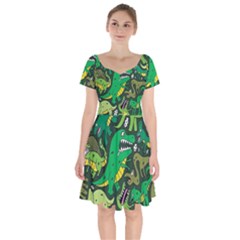 Dino Kawaii Short Sleeve Bardot Dress by Wav3s