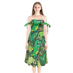 Dino Kawaii Shoulder Tie Bardot Midi Dress by Wav3s