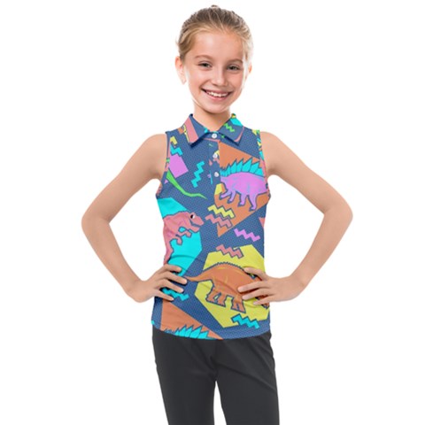 Dinosaur Pattern Kids  Sleeveless Polo Tee by Wav3s