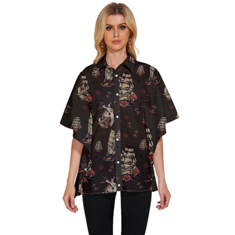 Vintage Tattoos Nautical Women s Batwing Button Up Shirt by Vaneshop