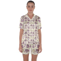 Beautiful Beauty Cartoon Cat Satin Short Sleeve Pajamas Set by Grandong