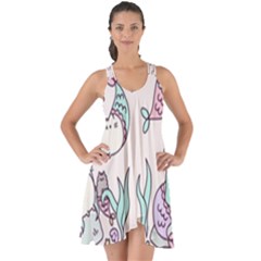 Cartoon Cat Cute Animal Design Drawing Illustration Kawaii Show Some Back Chiffon Dress by Grandong