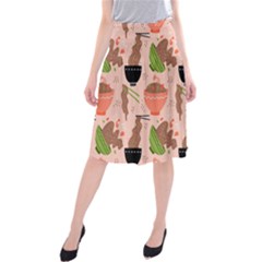 Doodle Yakisoba Seamless Pattern Background Cartoon Japanese Street Food Midi Beach Skirt by Grandong
