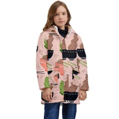 Doodle Yakisoba Seamless Pattern Background Cartoon Japanese Street Food Kids  Hooded Longline Puffer Jacket by Grandong