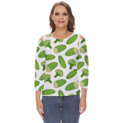 Vegetable Pattern With Composition Broccoli Cut Out Wide Sleeve Top by Grandong