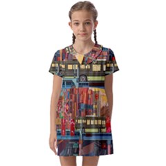The City Style Bus Fantasy Architecture Art Kids  Asymmetric Collar Dress by Grandong