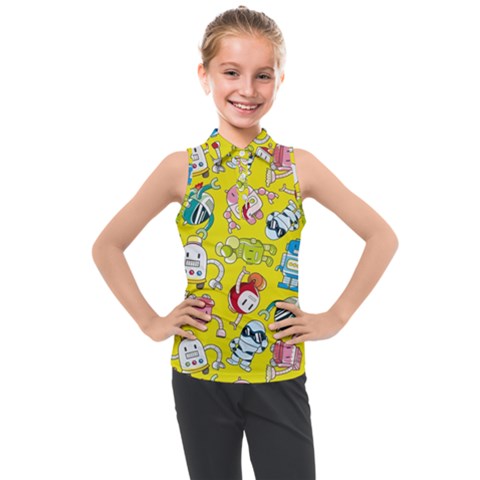 Robot Pattern Lego Kids  Sleeveless Polo Tee by Cowasu