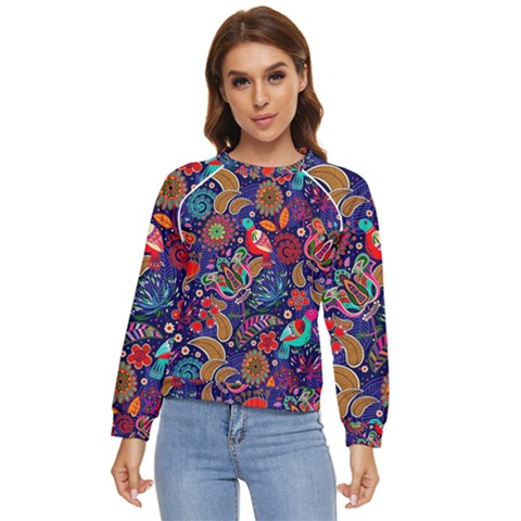 Pattern Colorful Bird Leaf Flower Women s Long Sleeve Raglan Tee by Cowasu