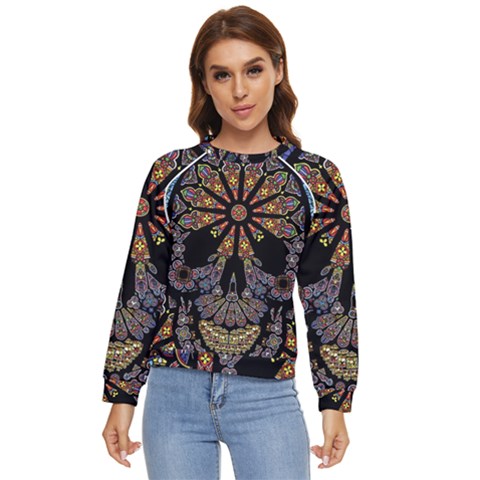 Skull Death Mosaic Artwork Stained Glass Women s Long Sleeve Raglan Tee by Cowasu