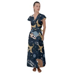 Space Theme Art Pattern Design Wallpaper Flutter Sleeve Maxi Dress by Ndabl3x