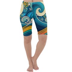 Waves Wave Ocean Sea Abstract Whimsical Abstract Art Cropped Leggings  by Ndabl3x
