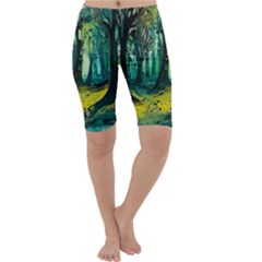 Ai Generated Trees Forest Mystical Forest Nature Art Cropped Leggings  by Ndabl3x