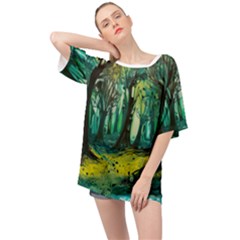 Ai Generated Trees Forest Mystical Forest Nature Art Oversized Chiffon Top by Ndabl3x