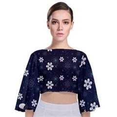 Flowers Pattern Pattern Flower Texture Tie Back Butterfly Sleeve Chiffon Top by Ndabl3x
