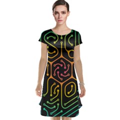 Circuit Hexagonal Geometric Pattern Background Pattern Cap Sleeve Nightdress by Ndabl3x