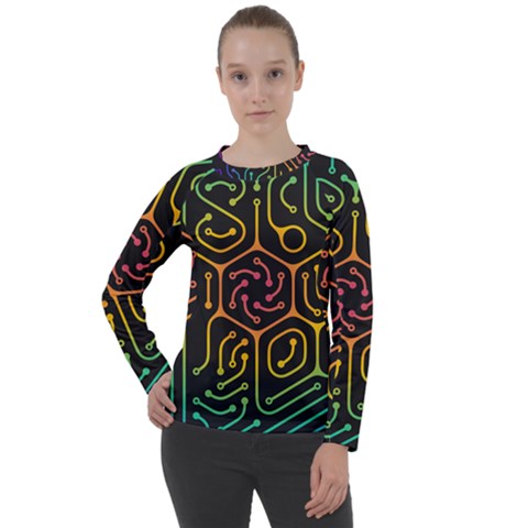 Circuit Hexagonal Geometric Pattern Background Pattern Women s Long Sleeve Raglan Tee by Ndabl3x