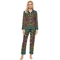 Circuit Hexagonal Geometric Pattern Background Pattern Womens  Long Sleeve Velvet Pocket Pajamas Set by Ndabl3x
