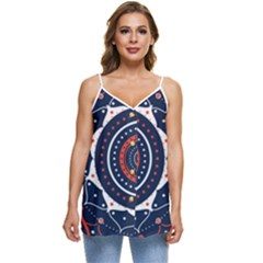 Mandala Orange Navy Casual Spaghetti Strap Chiffon Top by Ndabl3x
