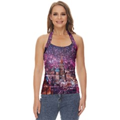 Moscow Kremlin Saint Basils Cathedral Architecture  Building Cityscape Night Fireworks Basic Halter Top by Cowasu