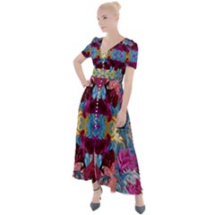 Roses Liquify  Button Up Short Sleeve Maxi Dress by kaleidomarblingart