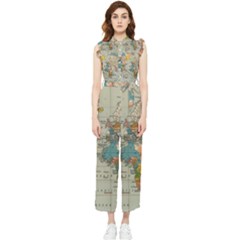Vintage World Map Women s Frill Top Chiffon Jumpsuit by Cowasu