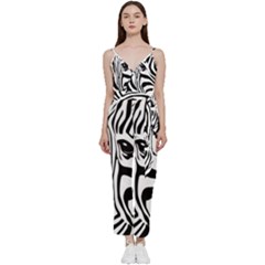 Animal Cute Pattern Art Zebra V-neck Spaghetti Strap Tie Front Jumpsuit by Amaryn4rt
