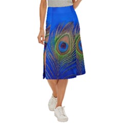 Blue Peacock Feather Midi Panel Skirt by Amaryn4rt